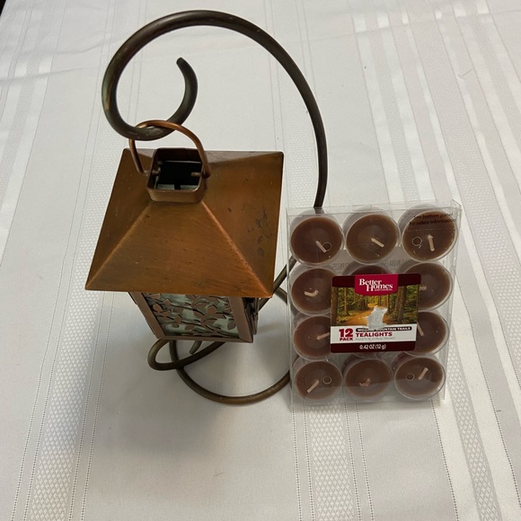 Lantern Tea Light Holder Rustic Copper Colored Frosted Glass IncludesTea Lights - Picture 2 of 11